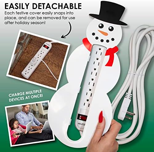 Digital Energy Christmas Snowman Extra Long 6 Outlet Surge Protector Power Strip pentru a alimenta copaci de Crăciun și decorațiuni