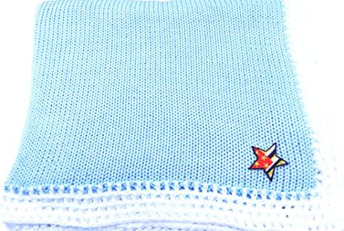 Croșet tricotat finisat albastru de bumbac alb pătură pentru bebeluși cu steag de stea
