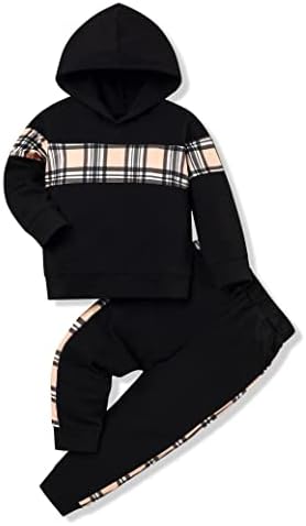 itkidboy Toddler Baby Boy haine Cu mânecă lungă pulover cu glugă Hanorac Colorblock + pantaloni Set de ținute 2 buc