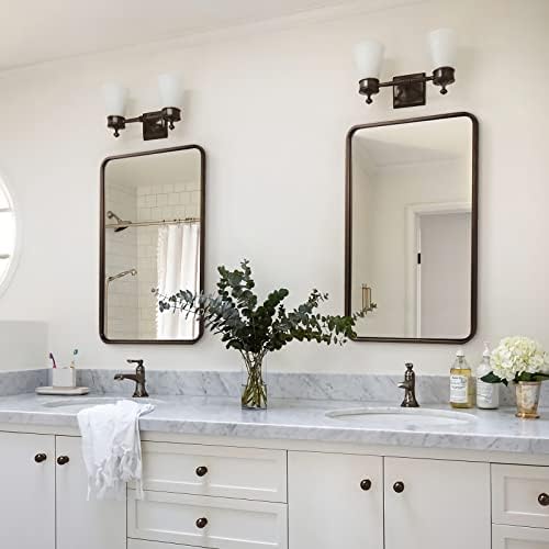 Oglindă de toaletă pentru baie ANDY STAR, baie cu oglindă neagră de 22x30 Inch, oglindă dreptunghiulară rotunjită modernă în