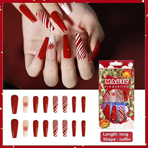 Yosommk 96pcs Crăciun Apăsați pe unghii lungi cu fulg de Nea Moose modele roz+roșu și alb + negru sicriu false Unghii false