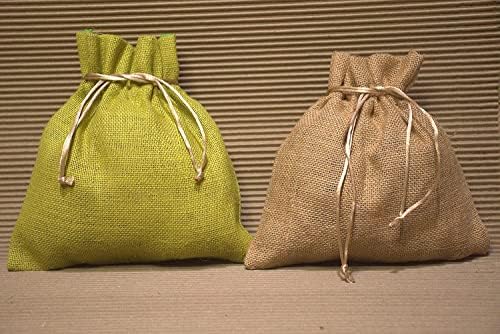 Potli de iută | saci Potli de iută | saci Latkan de iută | saci de găleată de iută / Cordon cadou de iută / verde & amp; maro