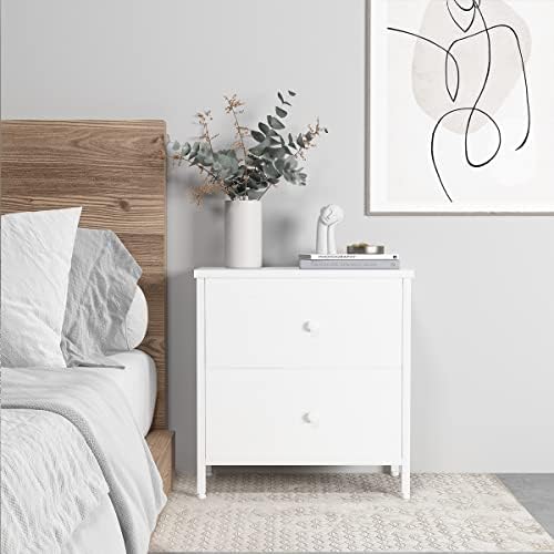 BOLUO Noptiere albe Set de 2, 2 sertar Dresser pentru dormitor Night Stand mic Dresser end masă cu sertare moderne