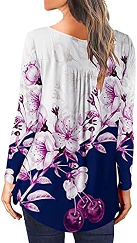 Wytong pulover femei O-Neck T-shirt noutate florale imprimate tunica Topuri butoane Maneca lunga vrac bluza