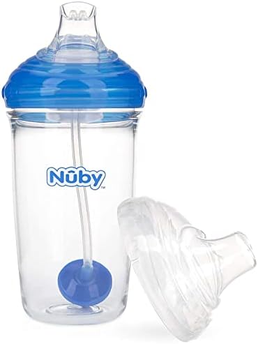 Nuby Tritan no-Spill Trainer Cupa cu silicon cioc & amp; 360 paie ponderate cu capac igienic, 2 Pack