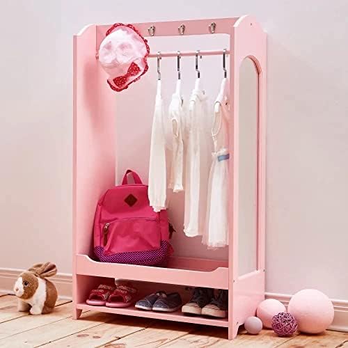 Dulap fantezie domenii Mica Printesa Dress Up jucărie îmbrăcăminte Rack cu depozitare și 4 umerase Roz
