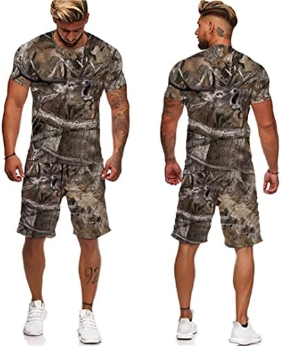 Costumele tipărite de camo 3D pentru bărbați de vară Tricou pentru animale de vânătoare de vânătoare pentru animale sălbatice+pantaloni