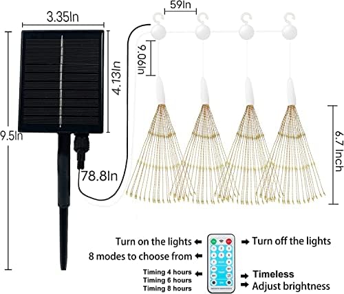 4 pachete agățate lumini de artificii solare 800 LED -uri Starburst Sârmă de cupru Sârmă de apă exterioară Lumini impermeabile