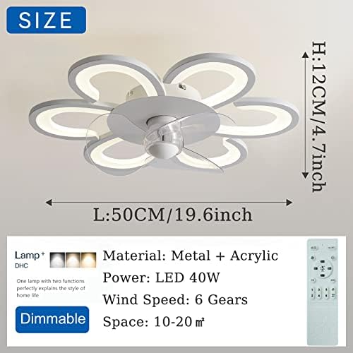 Lampa de ventilator cu tavan cu flori LED cu Cutyz cu telecomandă, viteză reglabilă, slabă, lumină de tavan pentru living și