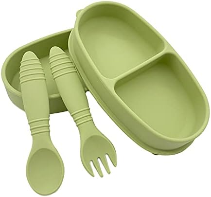 AYBAL Baby Divideed Plate Set, placă alimentară din silicon cu furculiță de lingură, placă de gust divizor pentru auto-hrănire