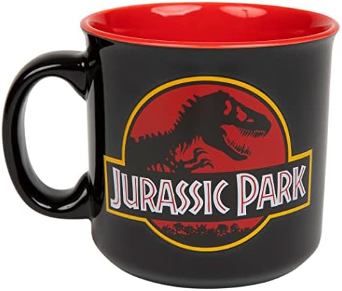 Silver Buffalo Jurassic Park Classic Logo Black Ceramic Camper Mug / ceașcă mare de cafea fără BPA pentru Espresso | ceai /