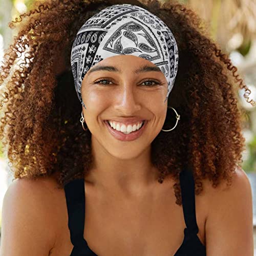Ybshin Boho Wide Headbands Black Head Wraps Stretch Head Bands Knoted Turban Yoga Sweatbands Hair Wears Elastic floral Printed
