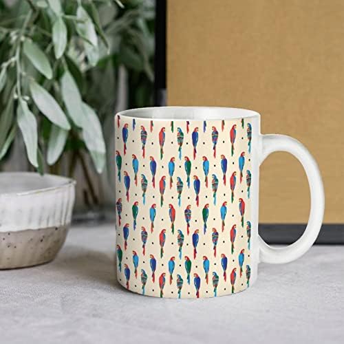 Papagaluri colorate albe albă de cafea ceramică Modele imprimate Cupa cu mâner 330 ml