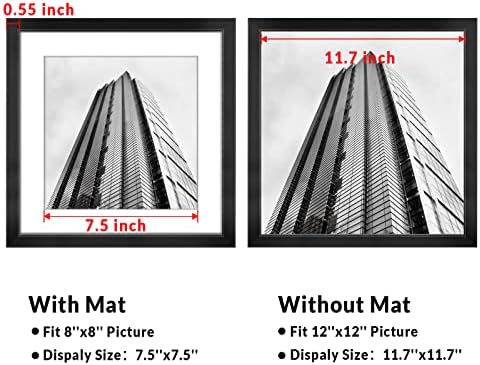 Lavie Home 12x12 Rame de imagine neagră Set de 12, galerie Kit Wall Square Collage Frame Afișare Photo 8x8 cu MAT și 12x12