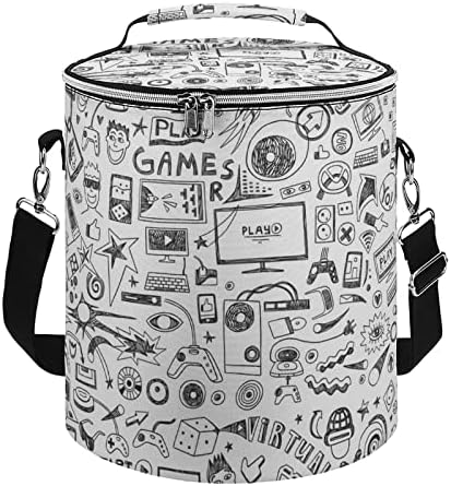 Jocuri pe calculator-Doodles Collection prânz Tote Bag Leakproof reutilizabile Cooler Box Geantă de mână pentru birou Picnic