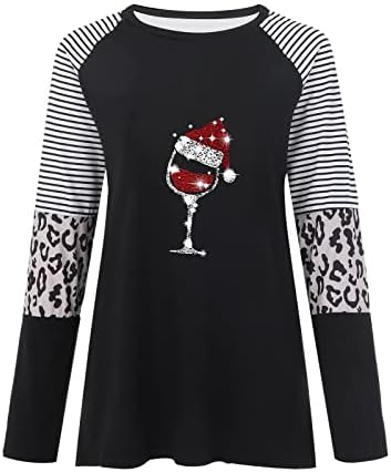 Tunică Bloc de culoare cu imprimeu Leopard pentru femei Crăciun 2022 cămăși cu mânecă lungă cu gât rotund Bluze cauzale cu