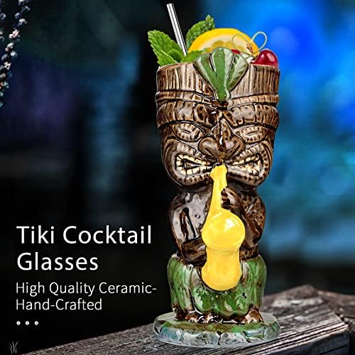 Tiki ochelari cani pentru cocktail-uri Hawaiian tiki cani 13oz Set de 4 ceramice tropicale partid bea cupe tiki sticlă Bar