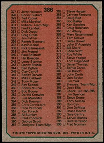 1975 Topps 386 Lista de verificare 3 Bun