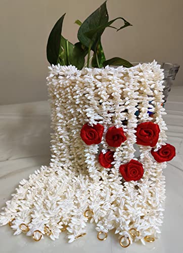 Destul de fermecător manual Flori artificiale din plastic Gajra Veni Garland pentru păr 6 roșu și 6 Alb 13 Inch set lung de