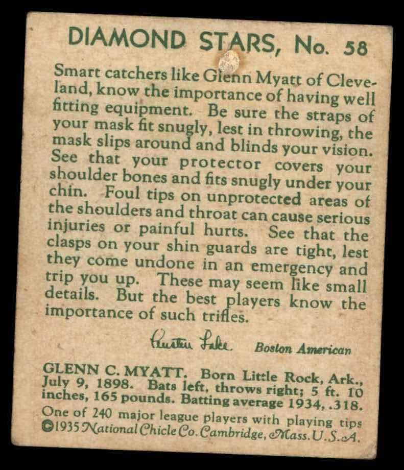 1935 Diamond Stars 58 Glenn Myatt VG/Ex