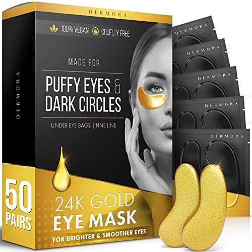 Dermora 24k Gold Eye Mask Eyes Puffy and Dark Circles Tratamente arată mai puțin obosit și reîmprospătează -ți pielea, 50 de