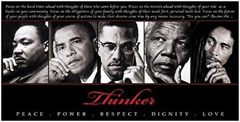 Gânditor: pace, putere, respect, demnitate, tipărit de poster de artă dragoste, 36x18 King, Obama, Malcom X, Mandela, Marley