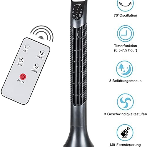 ventilator turn cx-kzw cu telecomanda si temporizator, 40 W, 3 viteze, Oscilatie 70 cm, inaltime 91,5 cm, Culoare Negru