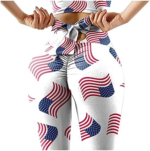 Jambiere cu talie înaltă pentru femei SUA 4 iulie fără control transparent al burții subțiri opace pantaloni de antrenament