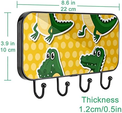 Cute Green Gator Crocodiles Model de tipărire Patu de strat de suport pentru perete, suport pentru haina de intrare cu 4 cârlig