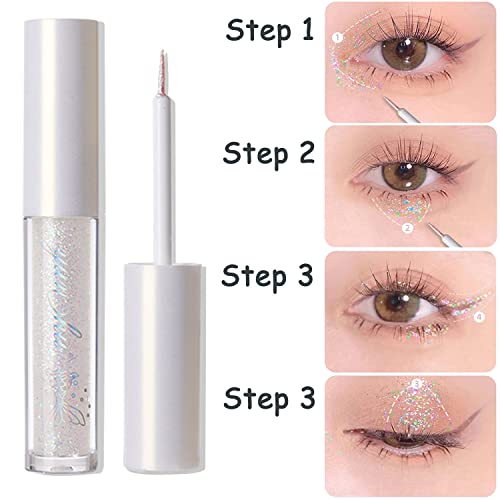 Eyeliner Cu Sclipici Lichid, Machiaj Coreean Strălucire Metalică Glitter Eyeshadow Liner Ușor De Aplicat Paiete Argintii Colorate
