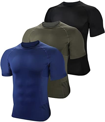 Cămăși cu compresie cu mânecă scurtă pentru bărbați, tricouri Sports Baselayer, blaturi, cămașă de antrenament atletic 3 pachet