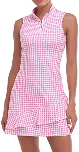 Rochie de tenis viracy pentru femei rochii de golf fără mâneci cu pantaloni scurți și buzunare cu șuruburi cu fermoar cu guler