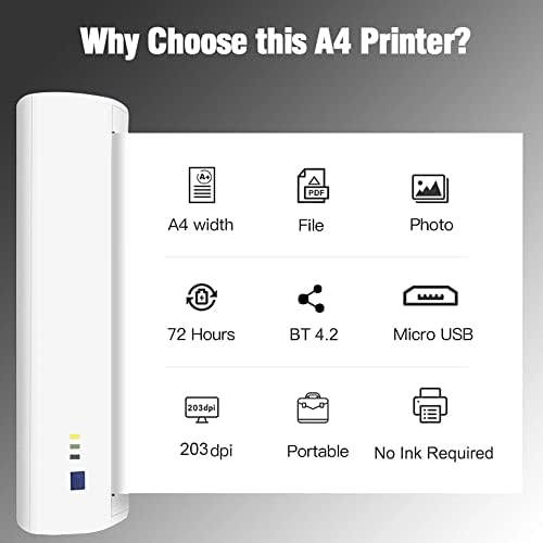 A4 Portable Termal Imprimantă 210mm Mini imprimantă foto mobilă 203DPI suport pentru imprimare fișier pdf pagina web pagina