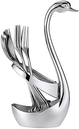 AnSaw argint Swan suport de bază cu 20 buc 4.7 frunze mici mâner desert furci Set