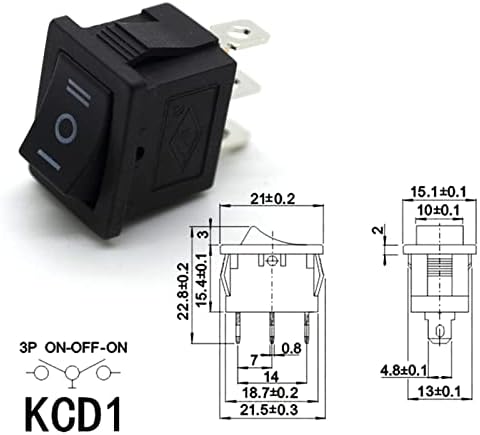 Comutator basculant NESHO 10 buc Kcd1 Mini negru cu 3 pini Pornit/Oprit/Pornit Comutator basculant AC 6A / 250V10A / 125V 21