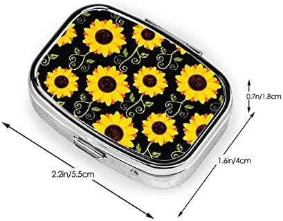 Cutie de pastile pătrate de floarea -soarelui drăguță -2 Organizator de medicamente pentru pastile compartiment, carcasă portabilă