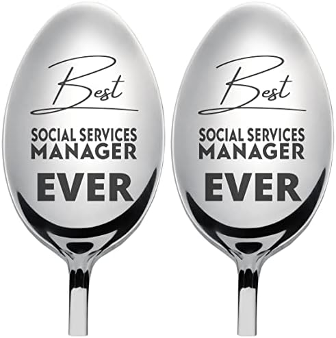 Cel mai bun manager de servicii sociale Ever Coffee Spoon Cup pentru prieten - oțel inoxidabil gravat cu lingură | Set de 2