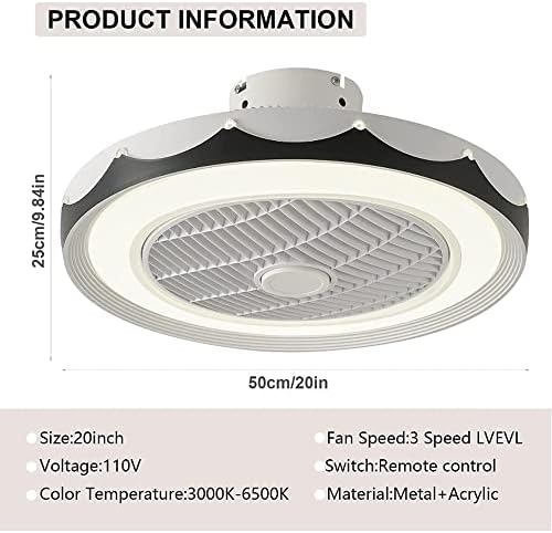 Pakfan Creative 20 '' Modern Flush Plafon Ventilator Telecomandă Telecomandă închisă 3 Culoare 3 Viteze LED LED Economie pentru