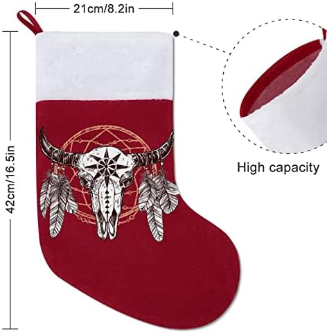 Craniu Buffalo și DreamCatcher Red Christmas Holiday Stocații pentru casă pentru șemineu pentru copaci de Crăciun șosete suspendate