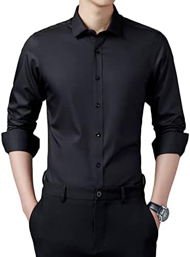 Cămăși cu mânecă lungă pentru bărbați cămăși solide ușoare, cămașă clasică casual casual elegant de afaceri