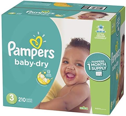 Scutece Mărimea 3, 210 Count și șervețele pentru bebeluși-scutece de unică folosință Pampers Baby Dry, aprovizionare de o lună