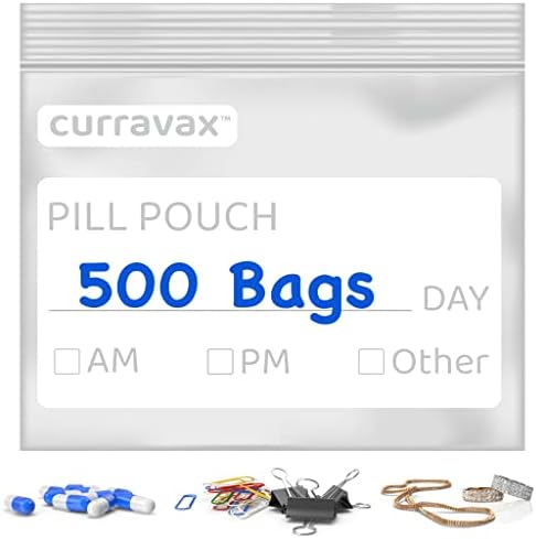 CURRAVAX Pill Bags pachet de 500-BPA gratuit 3 x 2.75 inch Pill Husă-pungi reutilizabile Pill pentru medicamente cu scriere