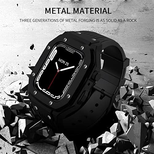 Curea cu carcasă de ceas din aliaj kqoo pentru seria Apple Watch 8 7 6 5 4 SE 45mm 42mm 44mm din cauciuc de lux din oțel inoxidabil