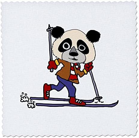 3drose drăguț amuzant urs Panda Cross Country Schi Sport Desene animate-pătrate Quilt