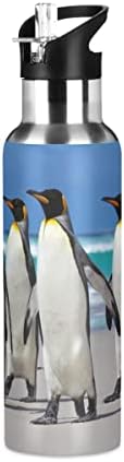 Pinguini qilmy pe plajă sticla de apă sport cu capac de paie cu capac de vid izolat Termos Flak Sticla de apă din oțel inoxidabil