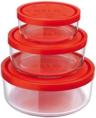 Set de containere din sticlă de depozitare Bormioli Rocco Gelo 3pc cu capac roșu, 11,62, 24,37, 44,62 oz, clar