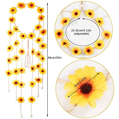Sucrain 2buc flori Hippie bentita florale coroana vara floarea-soarelui păr accesorii pentru 70 s boem Costume stil