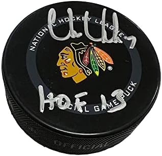 CHRIS CHELIOS a semnat Chicago Blackhawks joc Oficial Puck - HOF13-autograf NHL Pucks