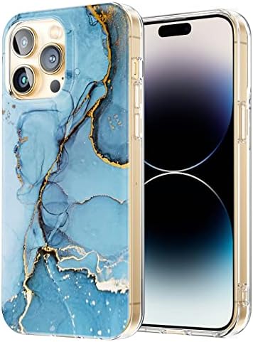 Compatibil cu carcasă de marmură iPhone 14 Pro Max, design lucios din marmură verde, subțire dur silicon rezistent la șoc complet