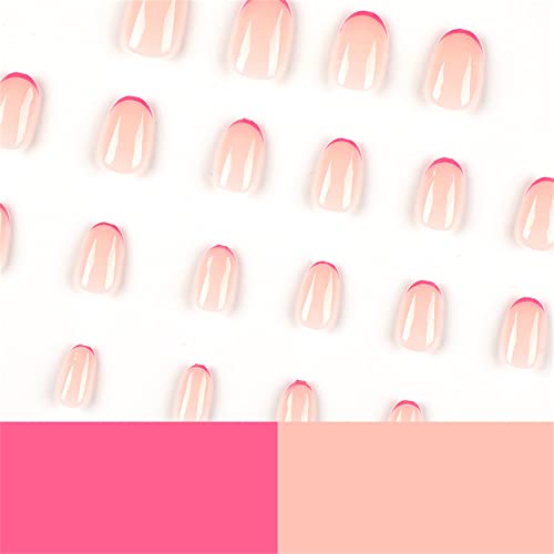 24pcs vara roz Franceză fals unghii cu modele Full Cover migdale scurt presa pe unghii cu lipici pentru femei și fete Nail